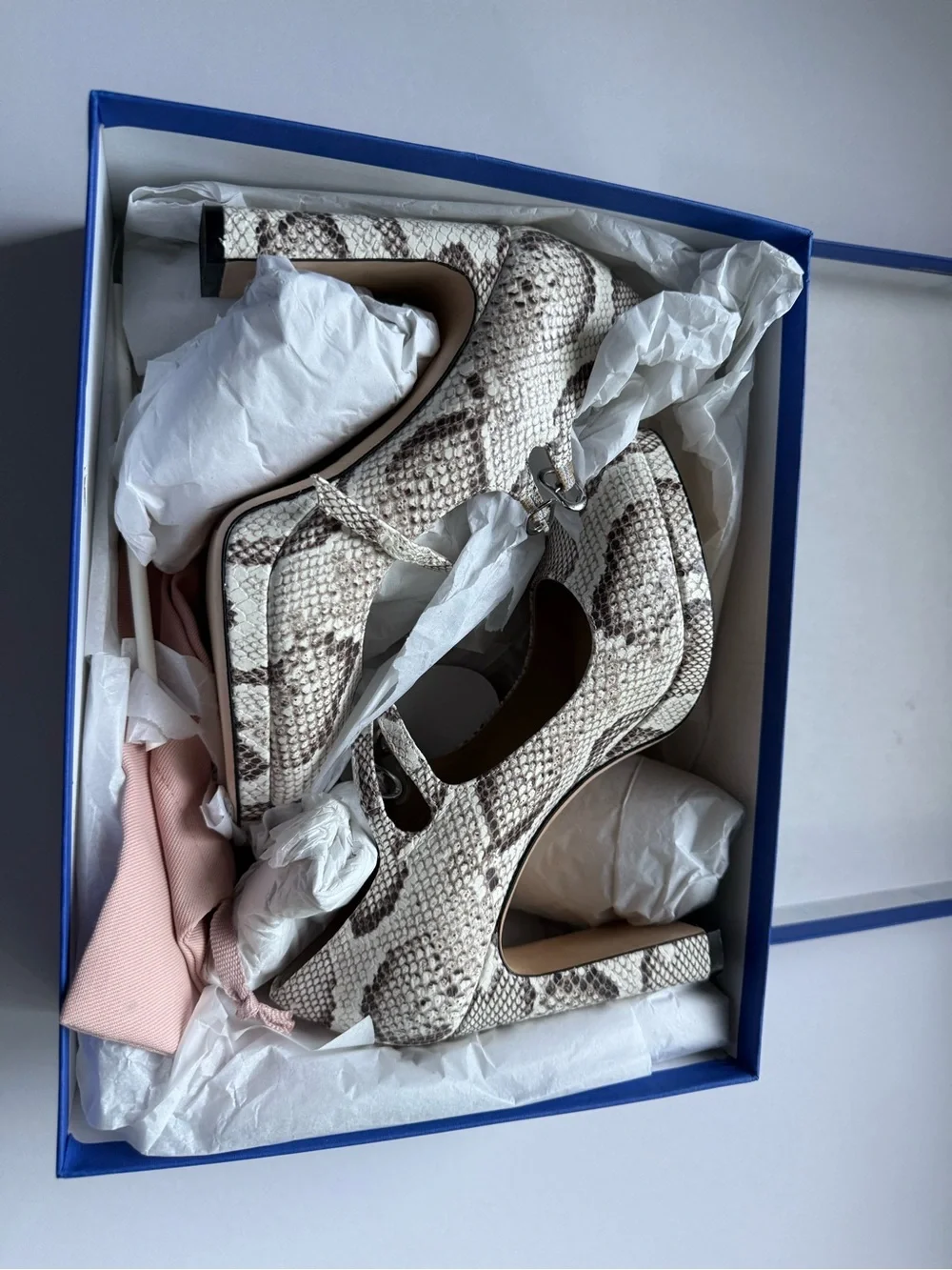 Stuart Weitzman Snake-Print Double-Strap Pumps in Beige and Brown